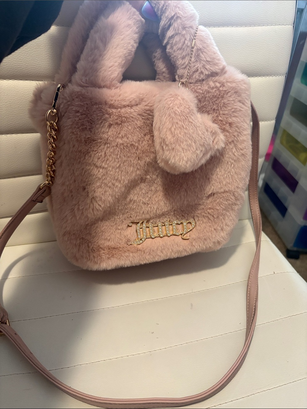 Juicy Couture Blush Faux Fur Shoulder Tote with Heart Charm